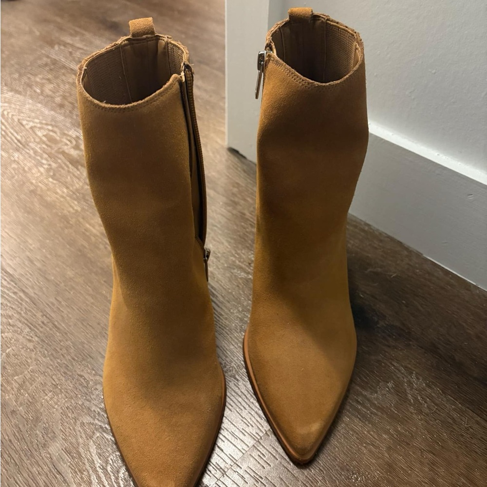 Marc Fisher Tan Suede Ankle Booties with Pointed Toe